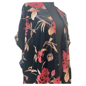 Oddi Floral Burnout Velvet Fringe Kimono Jacket Black